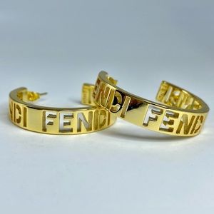 FENDI Signed Cutout Large Gold Tone Hoop Post Back Earrings 1.5”